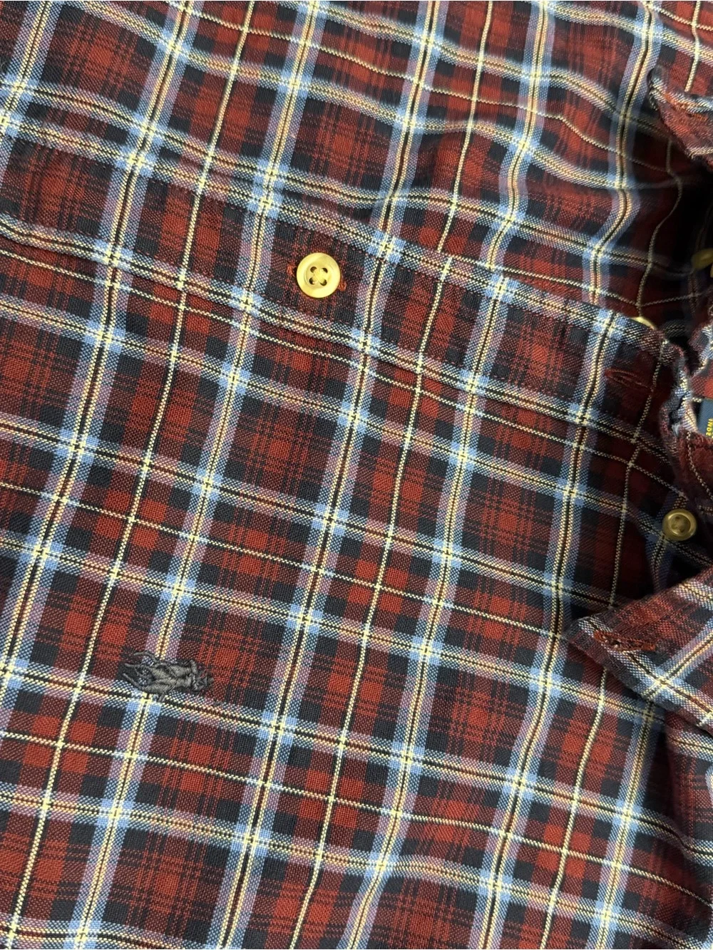 Ralph Lauren Boys XL Burgundy and Blue Plaid Button-Down Shirt